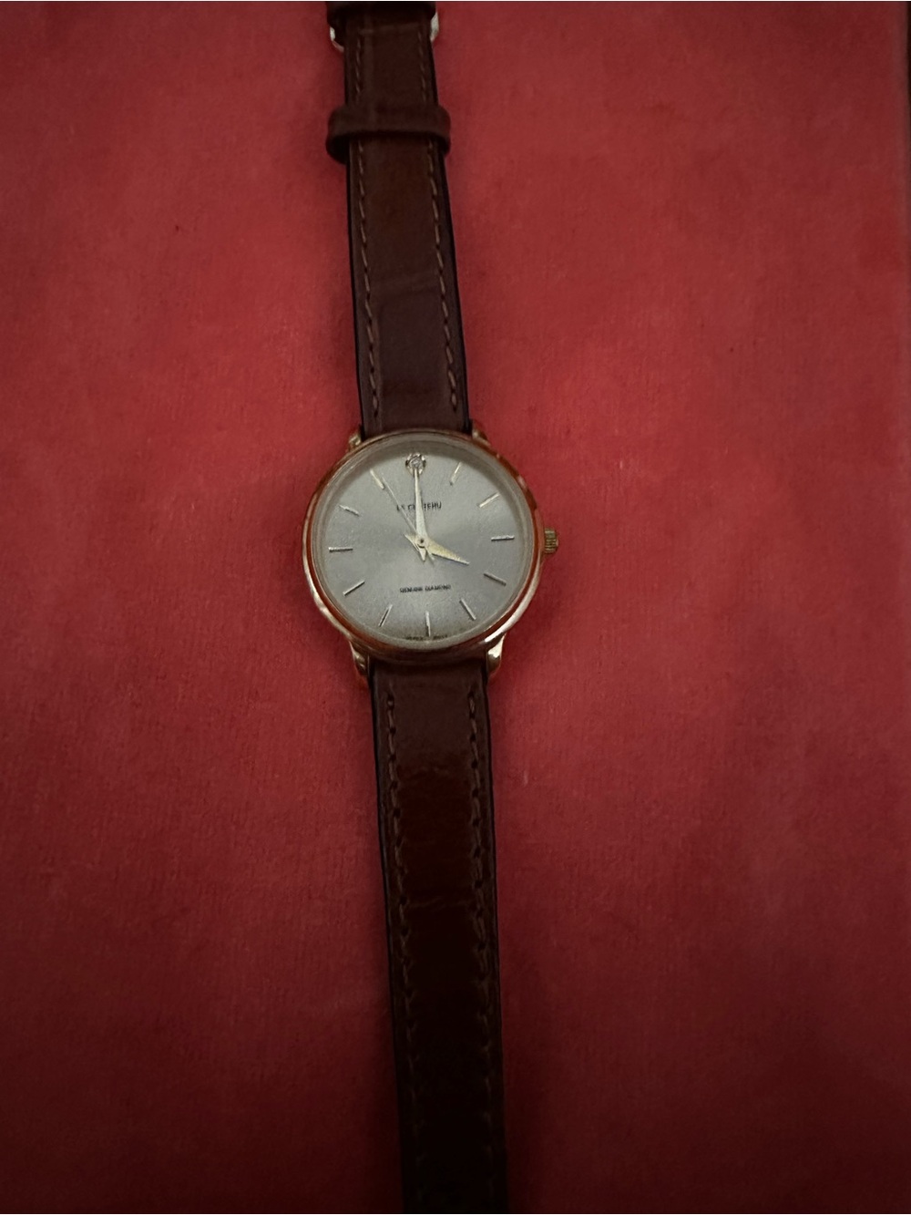 Vintage Le Corbeau 18K Gold Plated Watch Genuine Diamond Marker